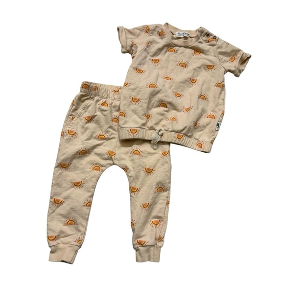 Rabbit + Bear 2PC Set Rainbow Joggers Sweatshirt Short Sleeve Organic Cotton 18M - Picture 1 of 6